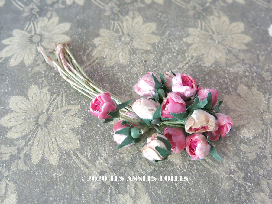 アンティーク ベルベット製 ピンクの薔薇の布花 コサージュ : LES