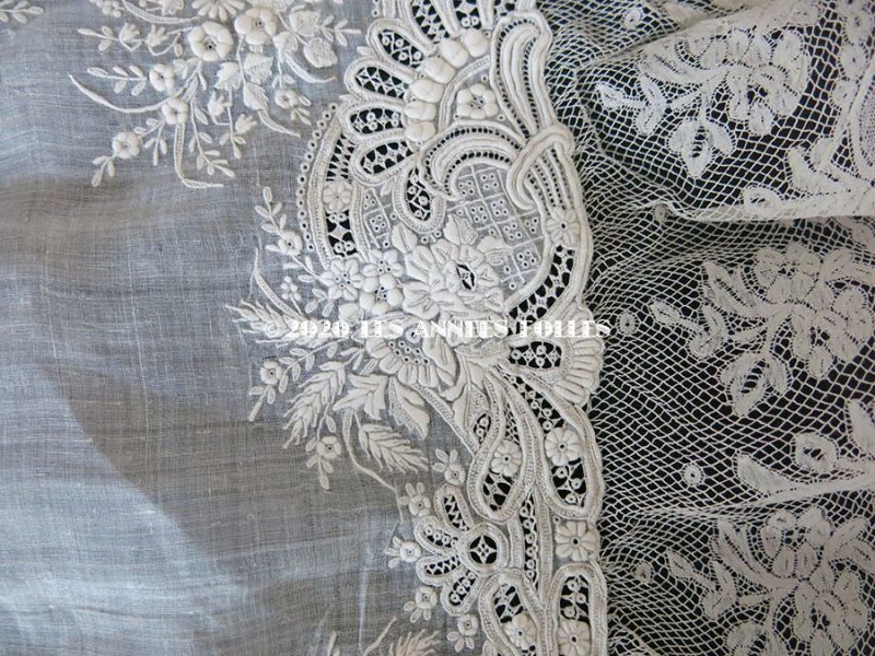 画像: 19世紀 アンティーク  結婚式のハンカチ 【MP】 ホワイトワーク & 手編みのヴァランシエンヌレース 
