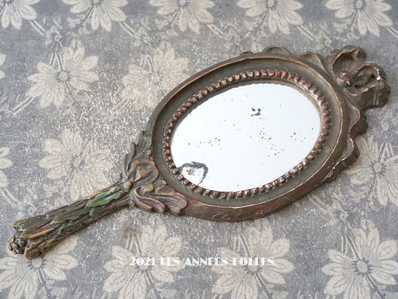画像1: 18世紀末〜19世紀初頭 アンティーク 大きなリボンモチーフの手鏡 木製フレーム (1)