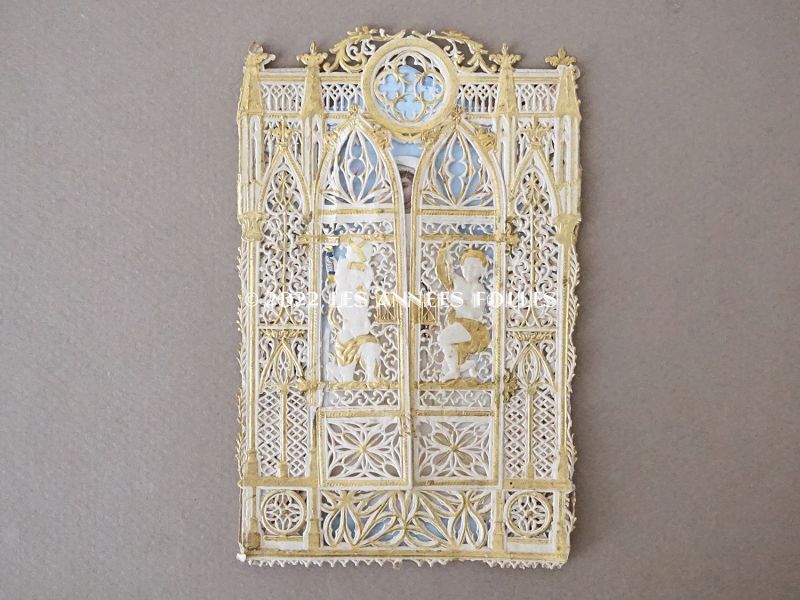 画像2: 1882年 アンティーク  初聖体の立体カニヴェ  ポップアップ クロモ 扉付き (2)