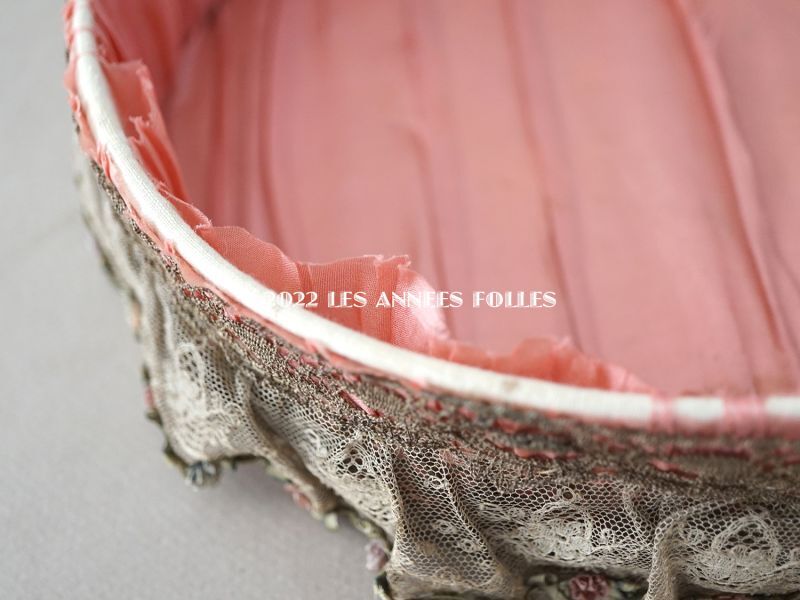 画像: アンティーク シルク製　ロココモチーフ＆花かごのレース&ロココトリム カルトナージュボックス 