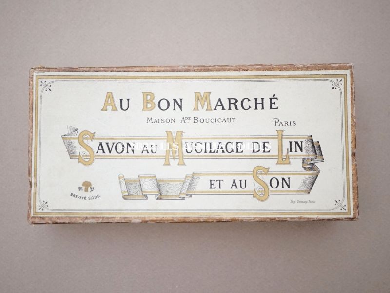画像2: アンティーク ボンマルシェのソープボックス SAVON AU MUCILAGE DE LIN ET AU SON - AU BON MARCHE PARIS - (2)