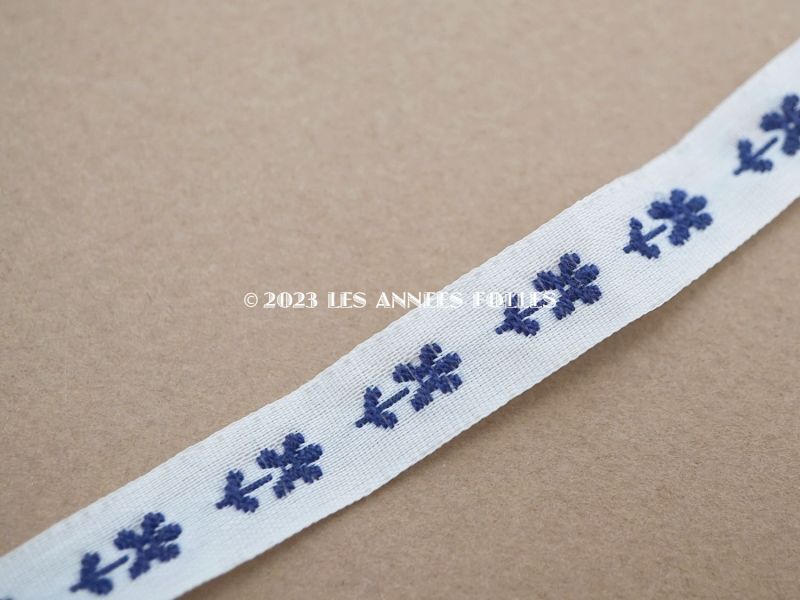 画像2: 1900年代 アンティーク トリム マリンブルーの花刺繍入り 2.1m (2)