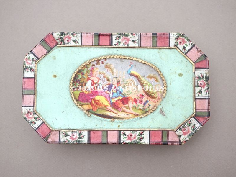 画像2: ＊蚤の市＊19世紀 アンティーク お菓子箱 チョコレートボックス　ピンクの薔薇模様 (2)