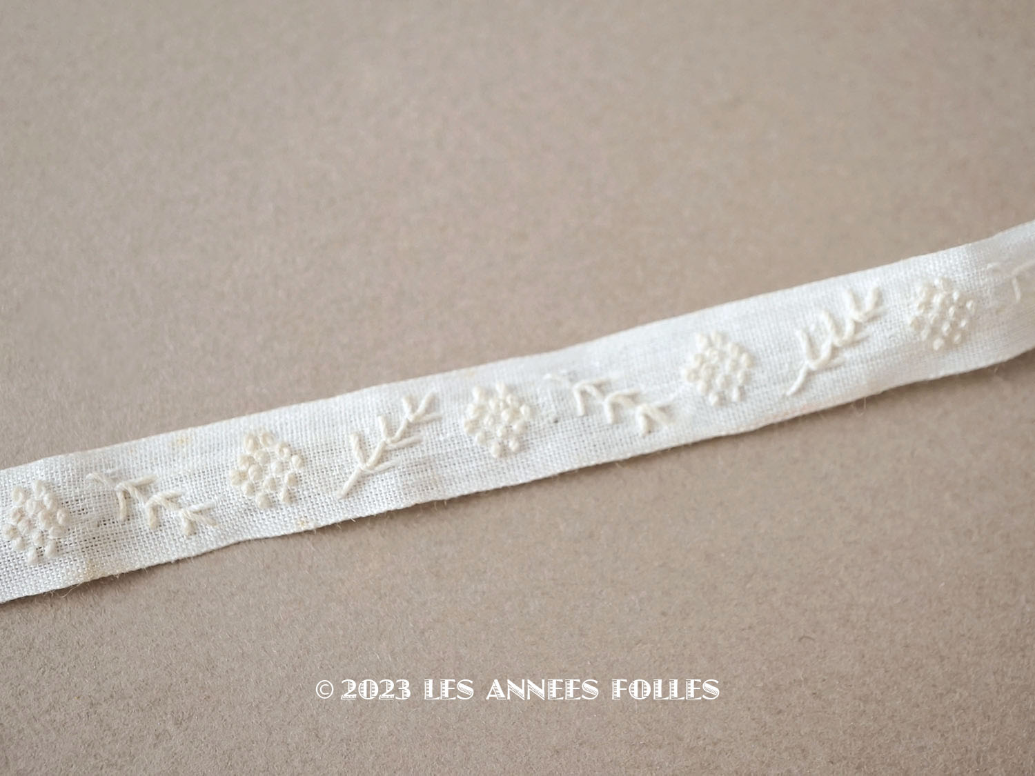 画像1: 【13周年セール対象外】アンティーク 細幅　刺繍入りトリム オフホワイト　1.3m  (1)