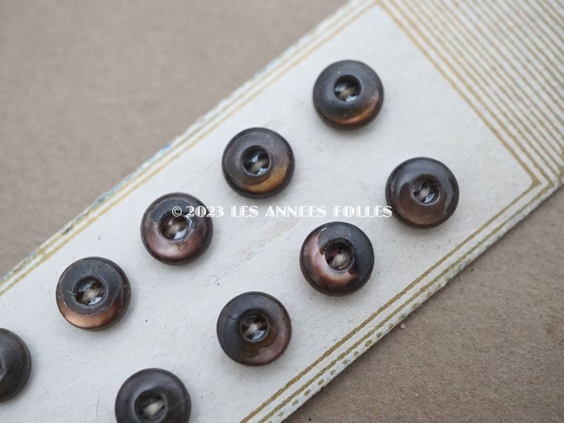 画像2: 1920年 アンティーク マザーオブパール製 極小 ボタン 6mm 12ピース シェルボタン ブラウン＆ブラック (2)