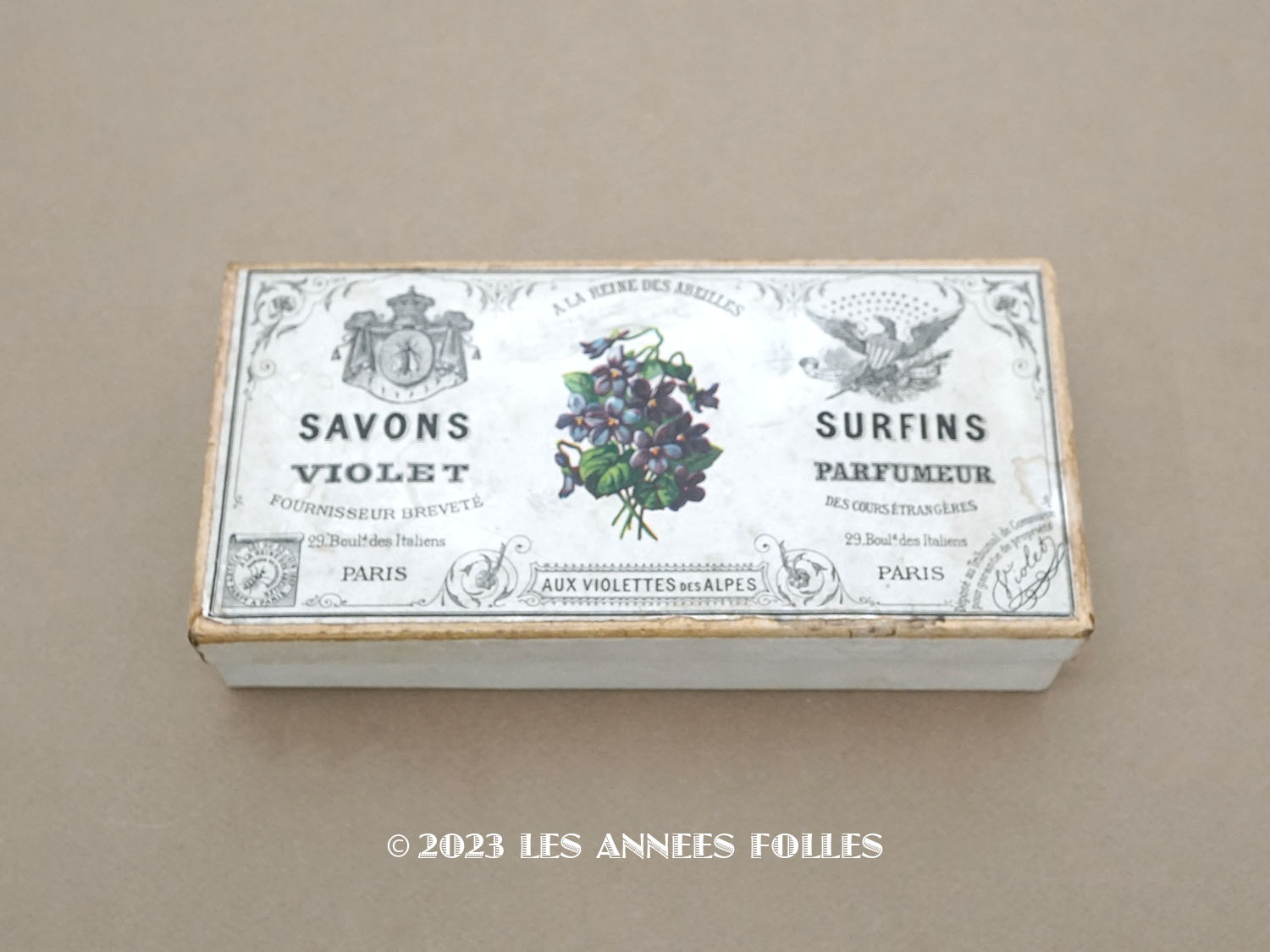 画像1: 19世紀末 アンティーク 菫のソープーボックス SAVON AUX VIOLETTES DES ALPES - VIOLET PARIS - (1)