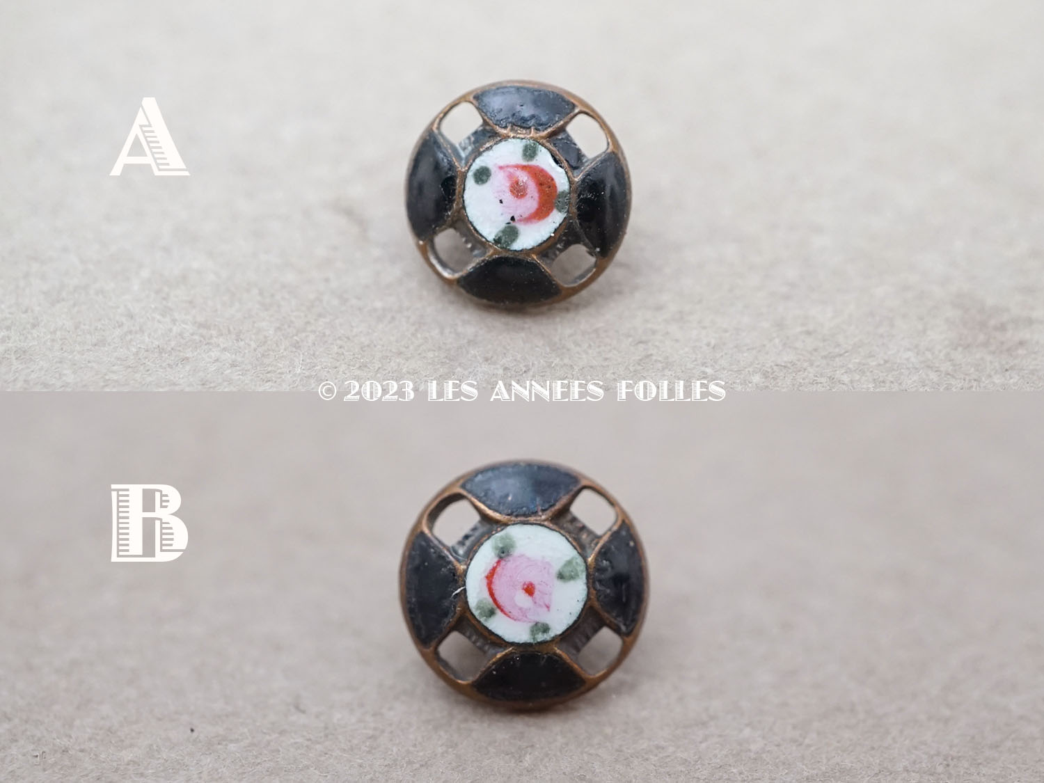画像2: アンティーク ドール用 極小 エナメル ボタン 薔薇 ハンドペイント 8mm (2)