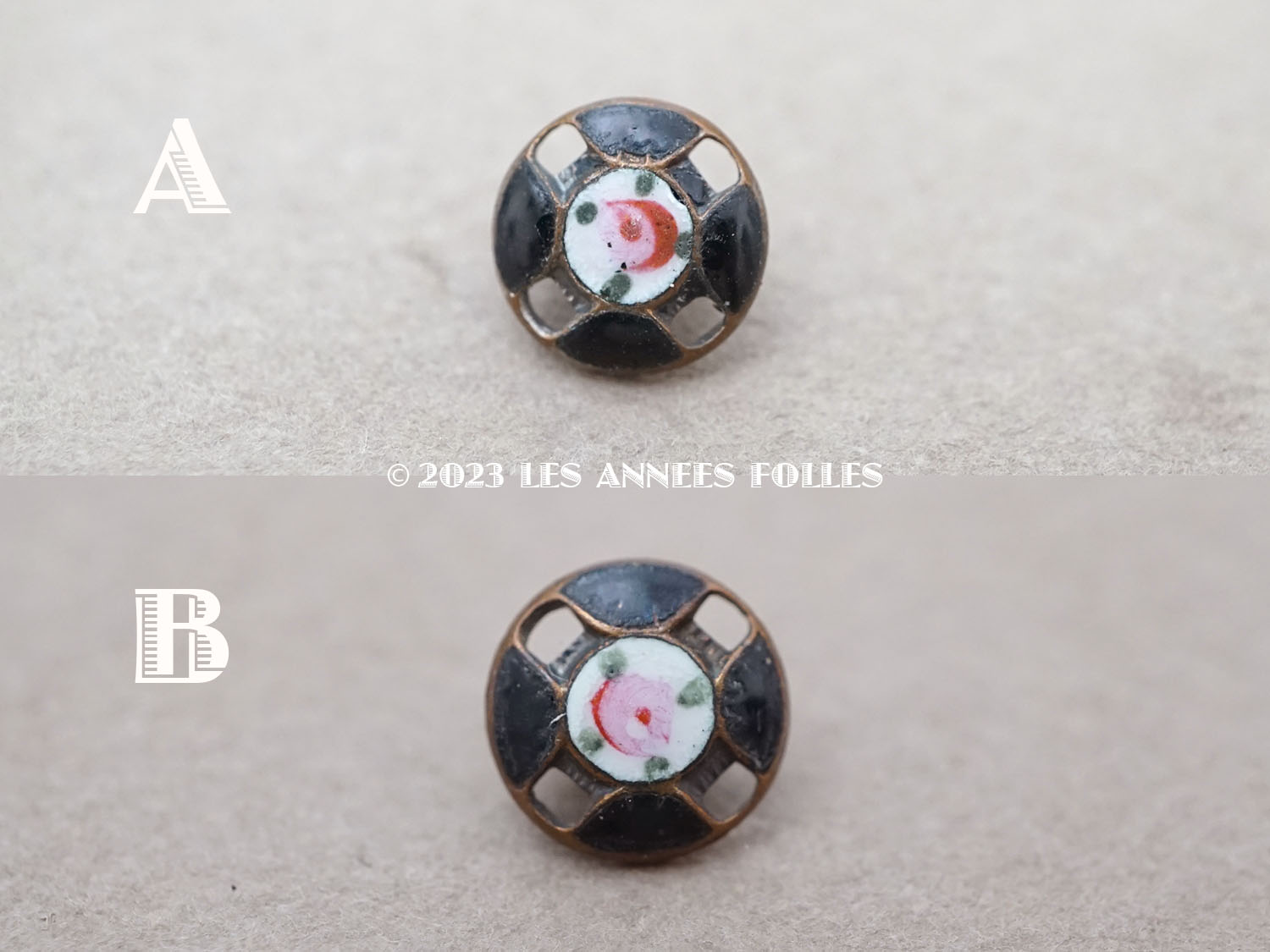 画像2: アンティーク ドール用 極小 エナメル ボタン 薔薇 ハンドペイント 8mm (2)