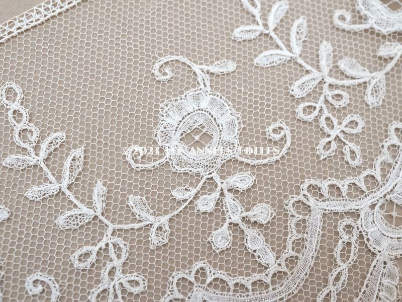 画像4: 19世紀 アンティーク  薔薇模様　手編みのボビンレース アプリカシオン・アングルテール 9.3cm幅 (4)
