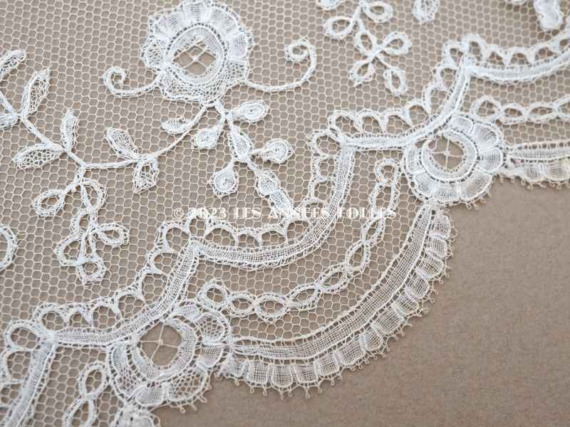 画像5: 19世紀 アンティーク  薔薇模様　手編みのボビンレース アプリカシオン・アングルテール 9.3cm幅 (5)