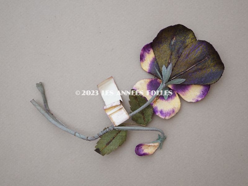 画像4: 1900年頃 未使用　アンティーク パンジーの布花 ラベル付 紫&深紫 (4)