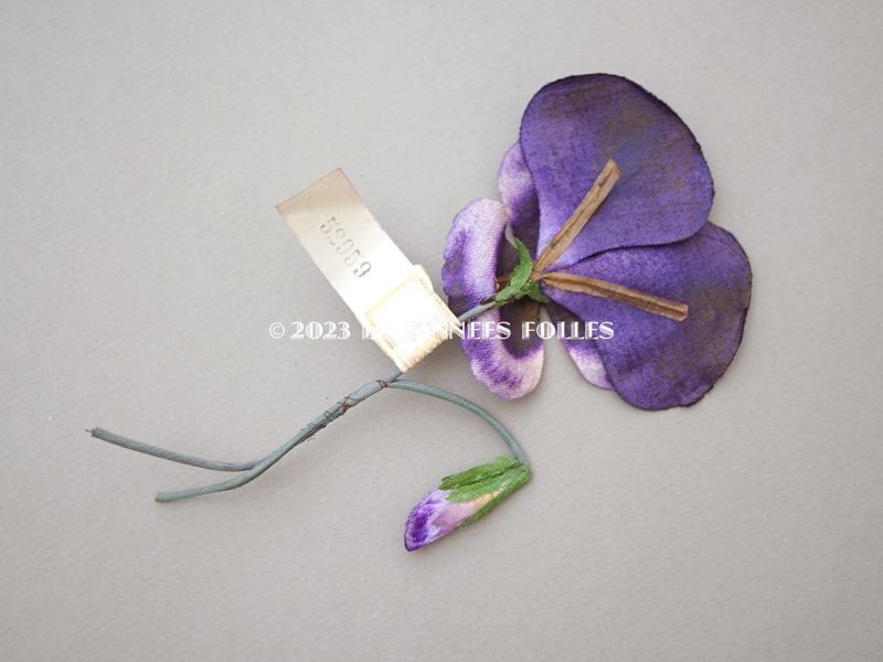 画像4: 1900年頃 未使用　アンティーク パンジーの布花 ラベル付 紫 (4)