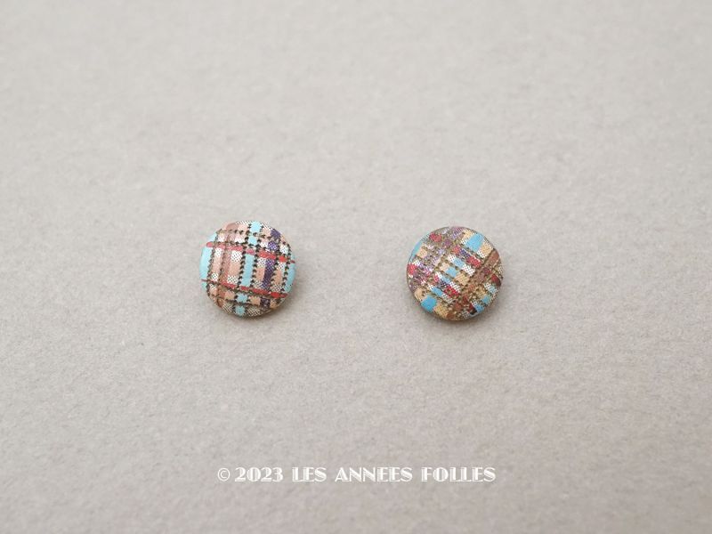 画像1: アンティーク ドール用 極小 9mm 格子柄 メタルボタン　2ピースのセット (1)