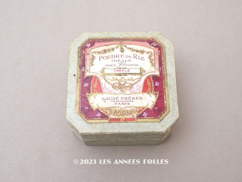 画像1: アンティーク パウダーボックス POUDRE DE RIZ IDEALE AUX FLEURS - SAUZE FRERES PARIS - (1)