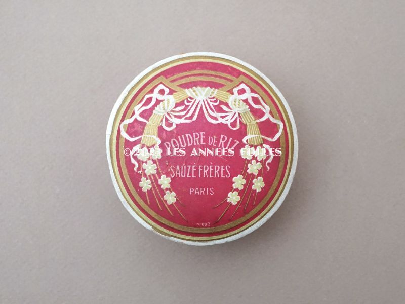 画像2: アンティーク パウダーボックス POUDRE DE RIZ リボン＆花のリース - SAUZE FRERES PARIS - (2)