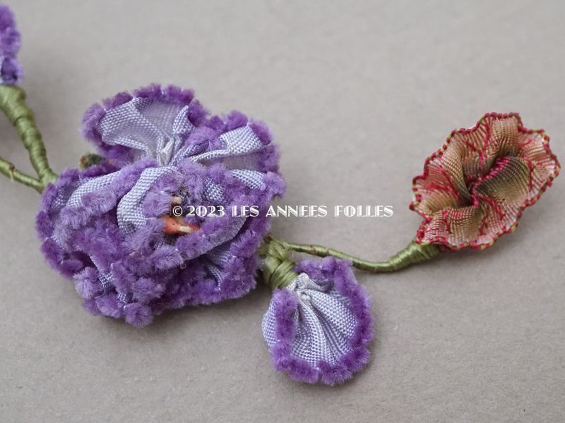 画像4: アンティーク シルク製 ロココモチーフ 紫 (4)