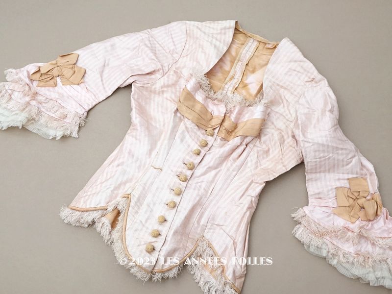 画像1: 1900年頃 アンティーク 少女のコルサージュ シルク製 ピンクのストライプ (1)