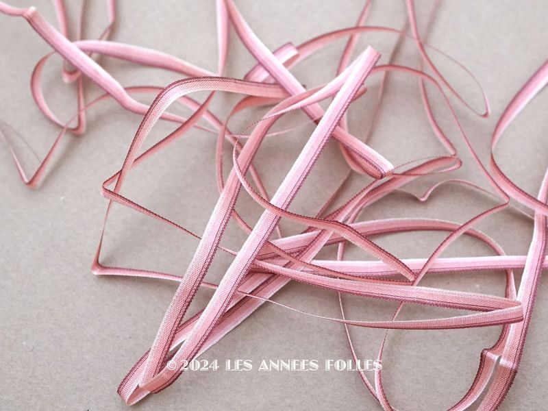 画像1: アンティーク  リボン刺繍 & ロココトリム用 シルク製 リボン 3mm幅 ピンク&ボルドー (1)