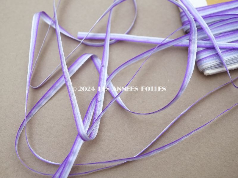 画像2: アンティーク  リボン刺繍 & ロココトリム用 シルク製 極細　リボン 10m 3mm幅 紫 (2)
