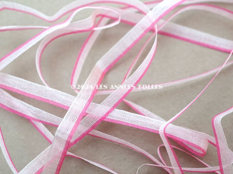 画像2: アンティーク  リボン刺繍 & ロココトリム用 シルク製 リボン 4mm幅 淡いピンク 5~7.2m (2)