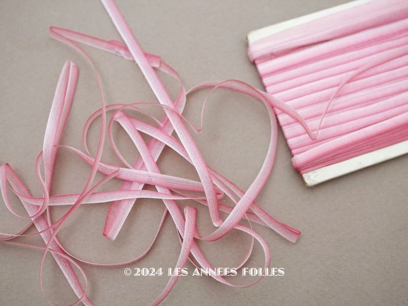 画像1: アンティーク  リボン刺繍 & ロココトリム用 シルク製 リボン 10m 4mm幅 ピンク  (1)