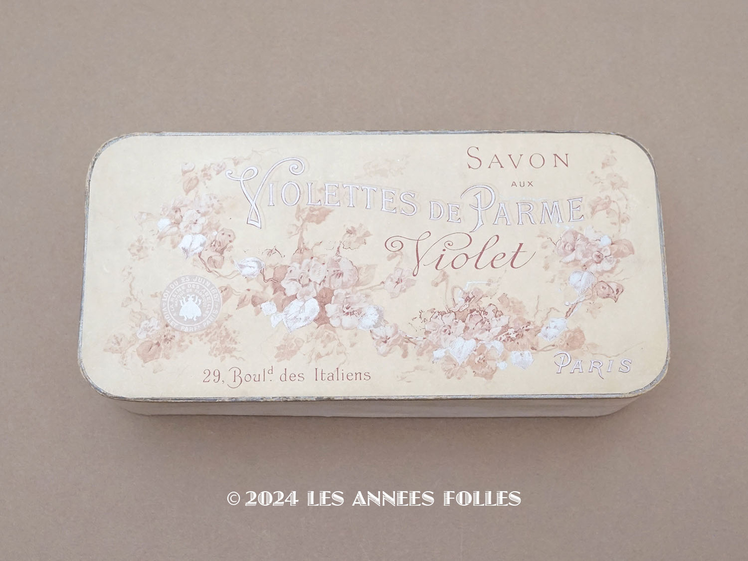 画像1: 19世紀末 アンティーク 菫のソープーボックス SAVON AUX VIOLETTES DE PARME - VIOLET PARIS - (1)