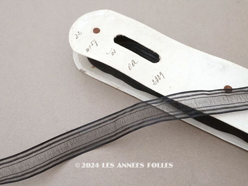 画像1: 1900年頃 アンティーク シルク製 オーガンジー リボン ストライプ 1.8cm幅 (1)