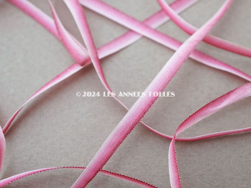 画像2: アンティーク  リボン刺繍 & ロココトリム用 シルク製 リボン 4.8m 3mm幅 ピンク&ボルドー (2)
