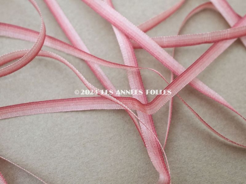 画像2: アンティーク  リボン刺繍 & ロココトリム用 シルク製 リボン 3.3m 3mm幅 ピンク&ボルドー (2)