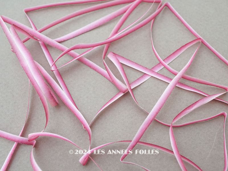 画像1: アンティーク  リボン刺繍 & ロココトリム用 シルク製 リボン 4.8m 3mm幅 ピンク&ボルドー (1)