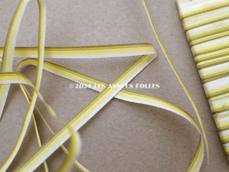 画像3: アンティーク リボン刺繍 & ロココトリム用 シルク製 リボン 5m 3mm幅 グリーン&レモン色 (3)