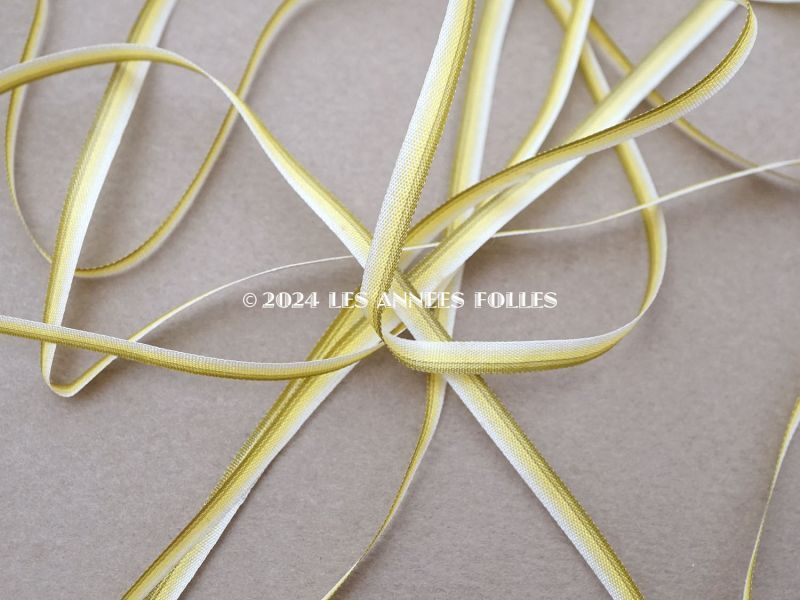 画像2: アンティーク リボン刺繍 & ロココトリム用 シルク製 リボン 5m 3mm幅 グリーン&レモン色 (2)