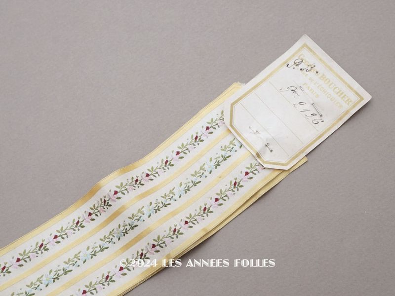 画像1: アンティーク 薔薇のジャガード織 シルクリボン リボンメーカーのサンプラー 109cm (1)