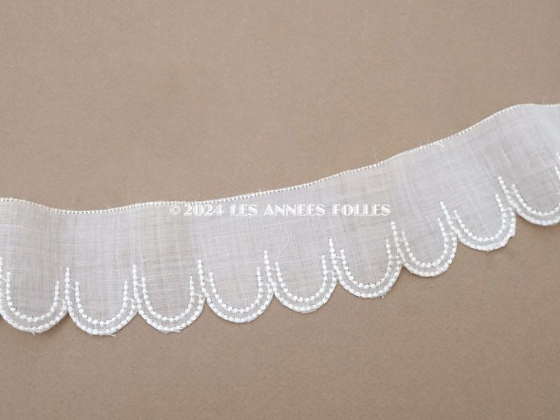 画像5: アンティーク スカラップレース 刺繍入り 4.7cm幅 コットンオーガンジー (5)