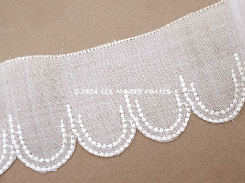 画像3: アンティーク スカラップレース 刺繍入り 4.7cm幅 コットンオーガンジー (3)