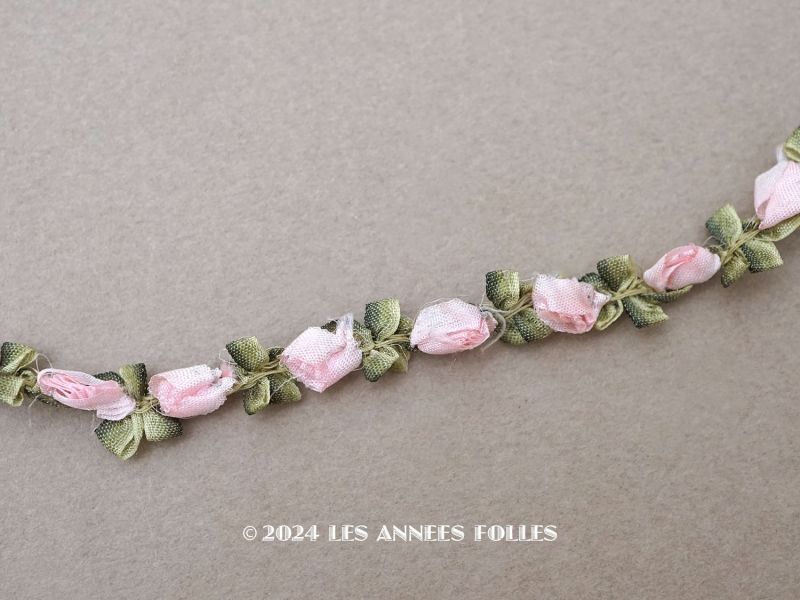 画像1: アンティーク シルク製 薔薇のロココトリム パウダーピンク 40cm (1)