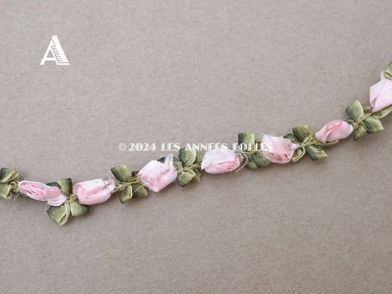 画像2: アンティーク シルク製 薔薇のロココトリム パウダーピンク 40cm (2)