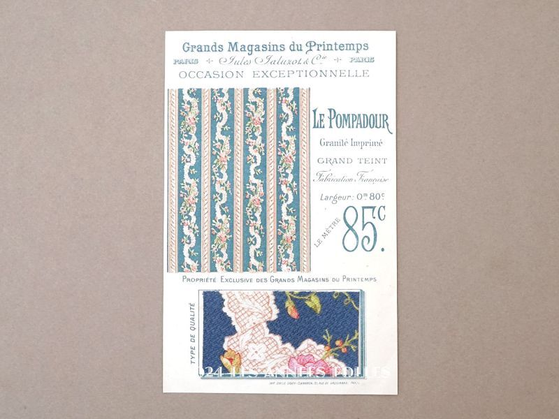 画像1: アンティーク プランタン 薔薇のガーランド 生地見本 LE POMPADOUR - GRANDS MAGASINS DU PRINTEMPS - (1)