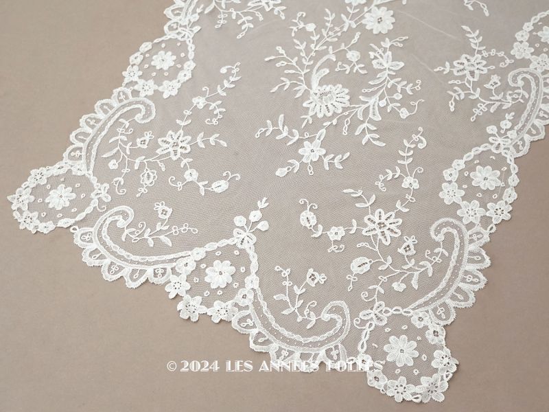 画像1: アンティーク ウェディングヴェール 花のモチーフ 約55×258cm アプリカシオン・アングルテール  (1)