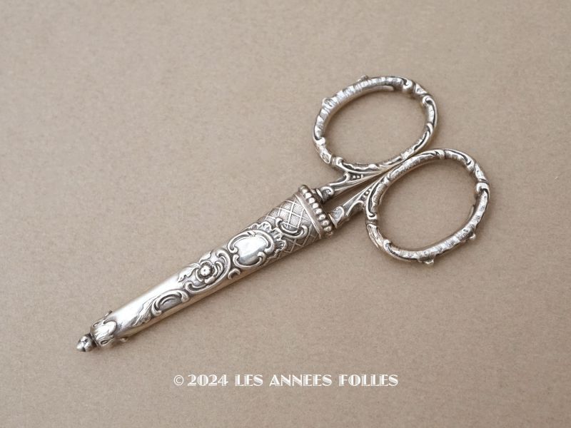 画像1: 1900年頃 アンティーク シルバー製 手芸用ハサミ ケース付き  (1)