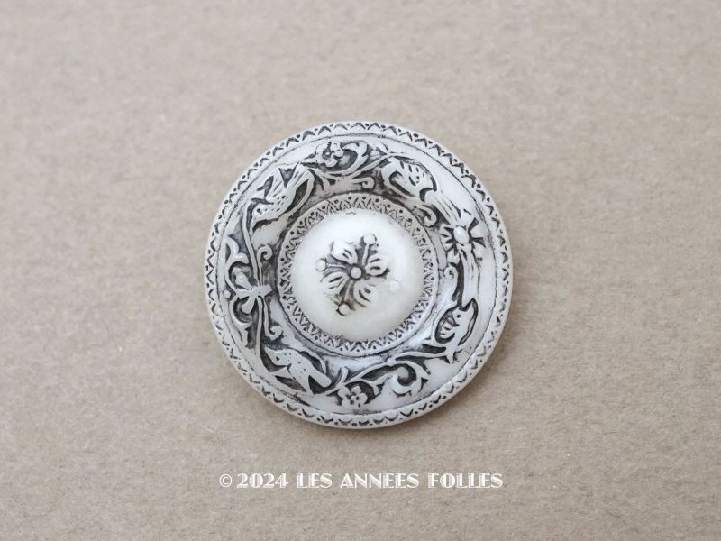 画像3: アンティーク 鳥と草花 ガラスボタン 黒 22.5mm 2ピースのセット (3)