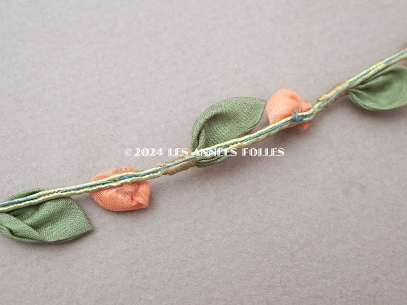画像4: アンティーク シルク製 ロココトリム ピンクオレンジの薔薇 ロココリボン  (4)