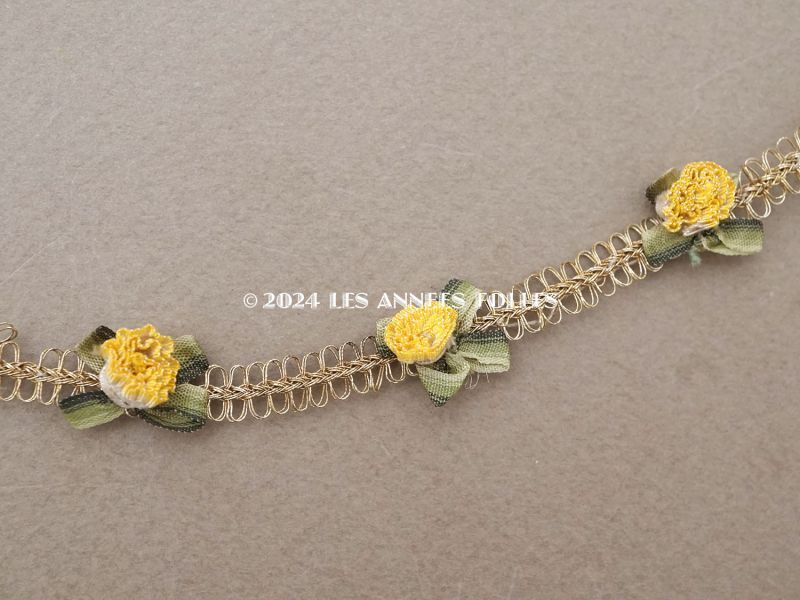 画像2: 19世紀末 アンティーク 薔薇のロココトリム イエロー 75cm (2)