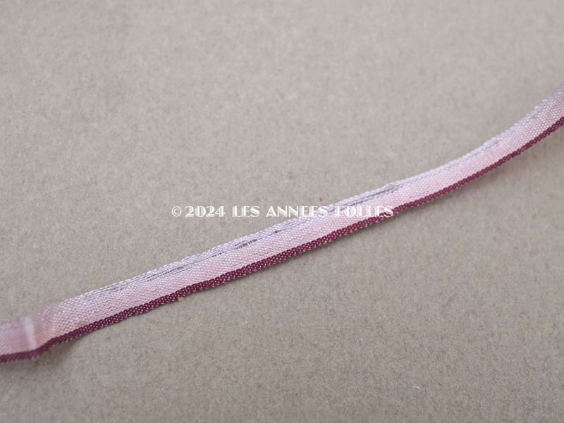 画像4: アンティーク リボン刺繍 & ロココトリム用 シルク製 リボン 3.9m 3mm幅 スモーキーピンク&ボルドー (4)