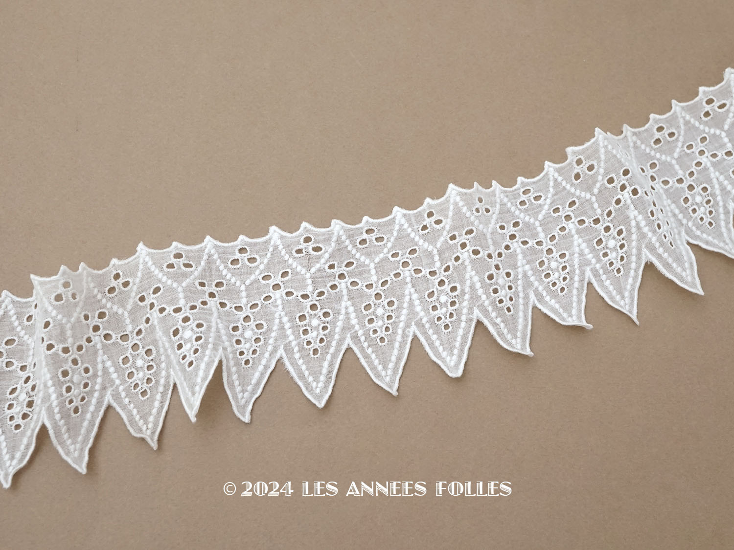 画像1: 19世紀末 アンティーク 刺繍入り コットンオーガンジーのカットワークレース 幅7.5cm (1)