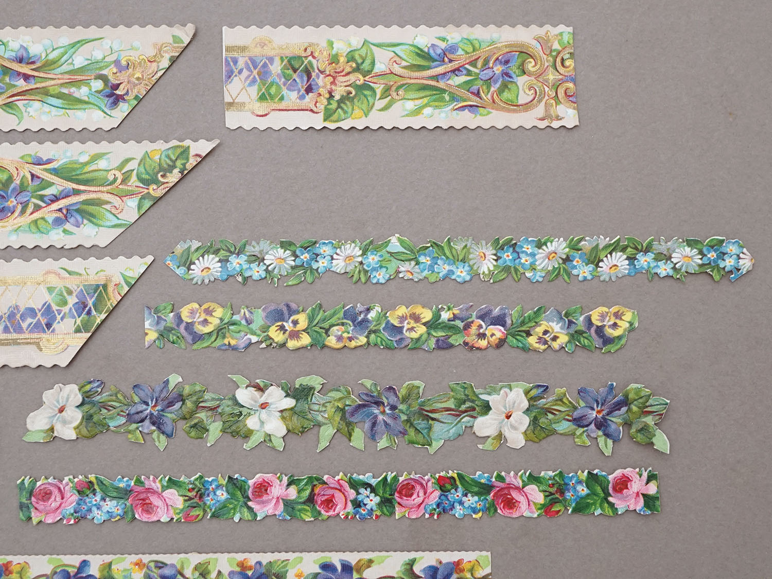 画像5: ＊蚤の市セット＊アンティーク ダイカットクロモのセット 菫&薔薇＆勿忘草&パンジー＆デイジー (5)