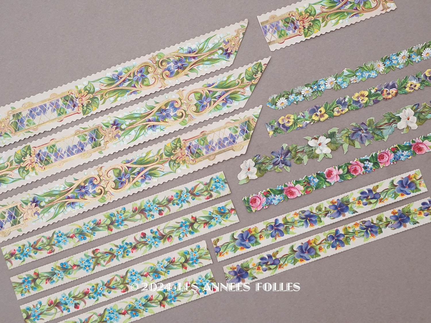 画像1: ＊蚤の市セット＊アンティーク ダイカットクロモのセット 菫&薔薇＆勿忘草&パンジー＆デイジー (1)
