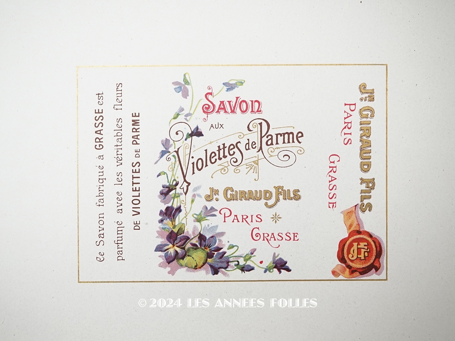 画像1: アンティーク 菫のソープラベル SAVON VIOLETTES DE PARME - JN.GIRAUD FILS GRASSE PARIS - (1)