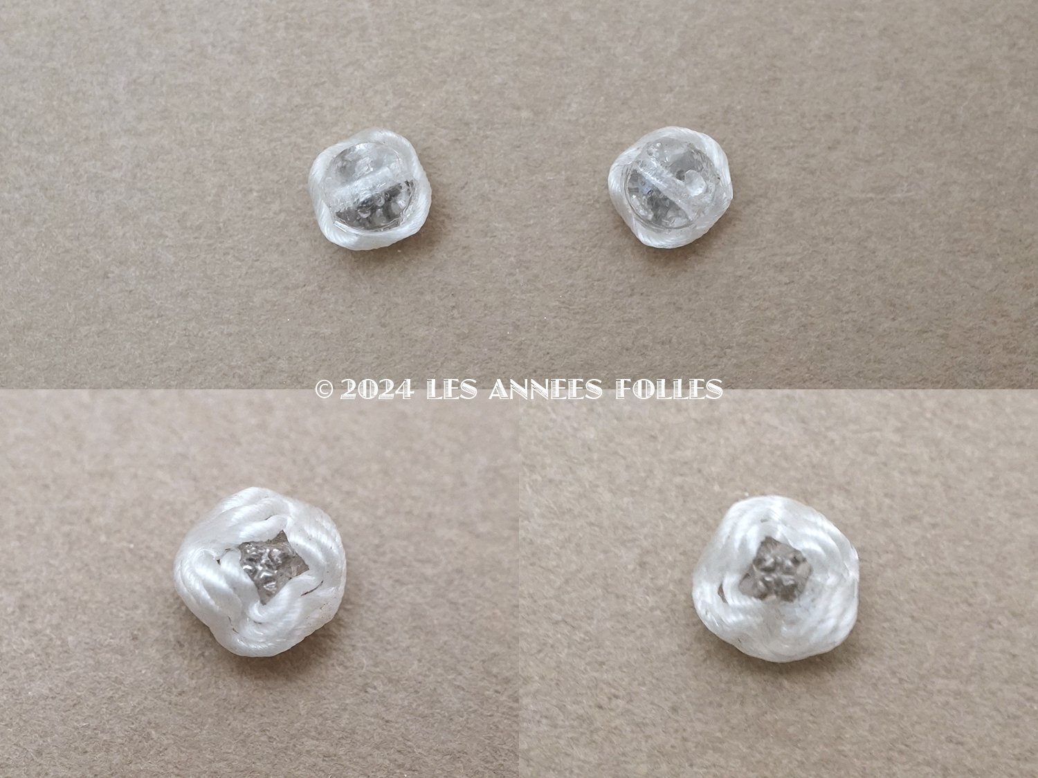 画像2: アンティーク 硝子製 花型のビーズ 白&シルバー 2ピースのセット 約7〜8mm  (2)